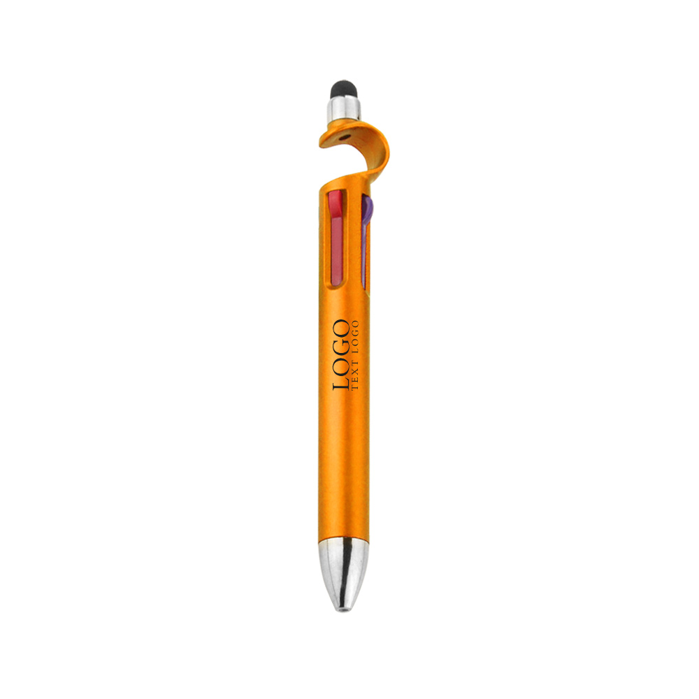 Customizable Multi-color Touch Stand Ballpoint Pen with logo-orange