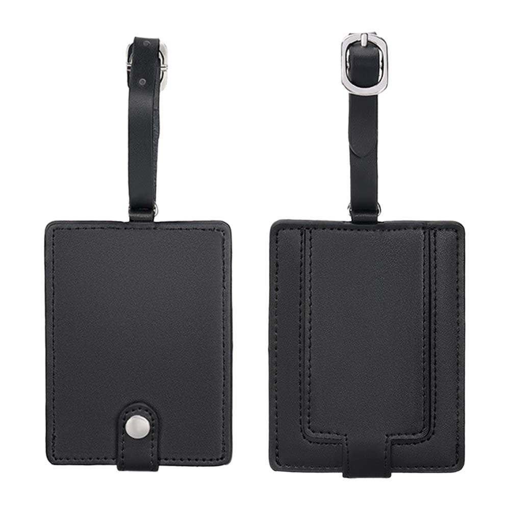 Black Double Genuine Leather Luggage Tags Front and Back Black Double Genuine Leather Luggage Tags Front and Back