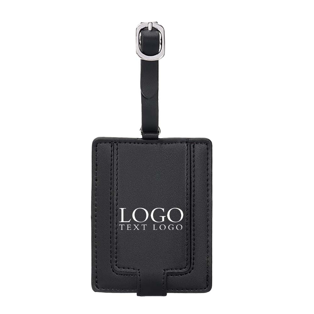 Black Double Genuine Leather Luggage Tags Front with Logo Black Double Genuine Leather Luggage Tags Front with Logo