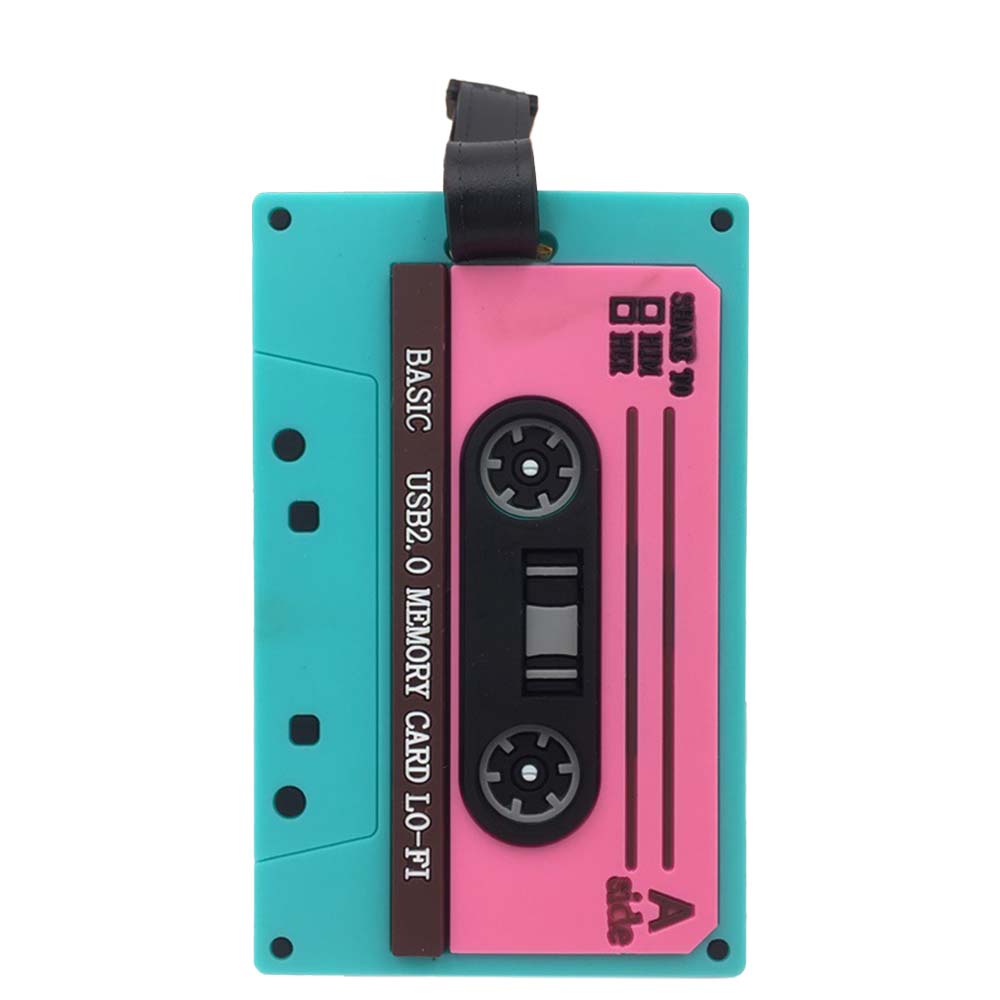 Blue and Pink PVC Soft Audio Tape Luggage Tags Text
