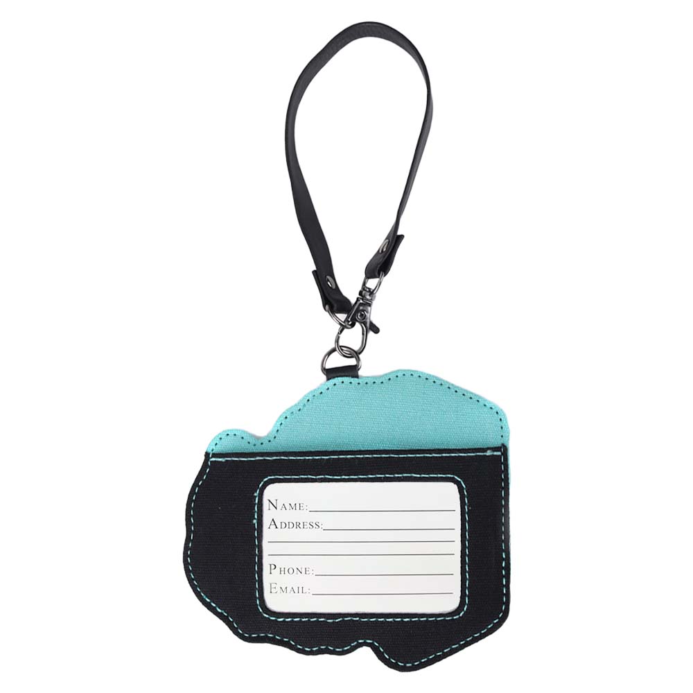 Sky Blue PU Leather Luggage Tags Back