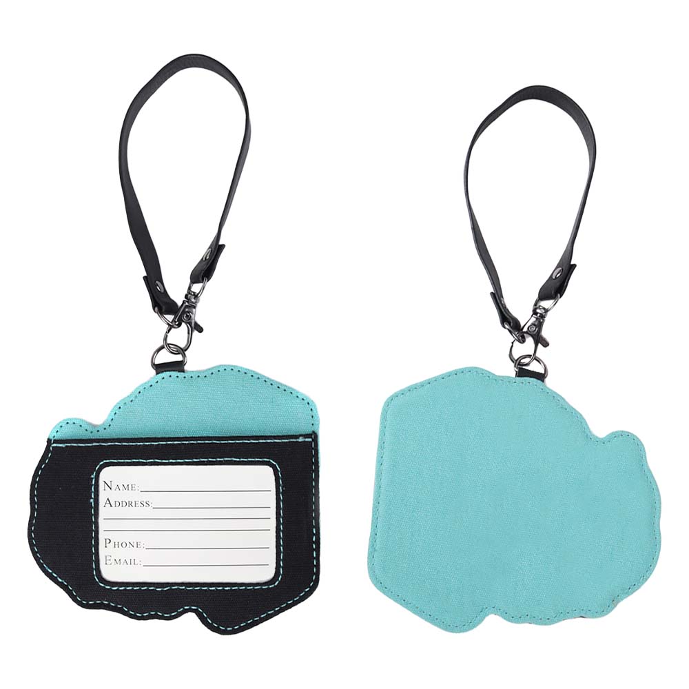 Sky Blue PU Leather Luggage Tags Both Sides