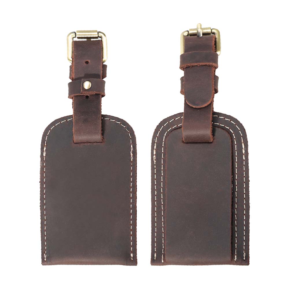 Vintage Crazy Horse Leather Luggage Tag Both Sides
