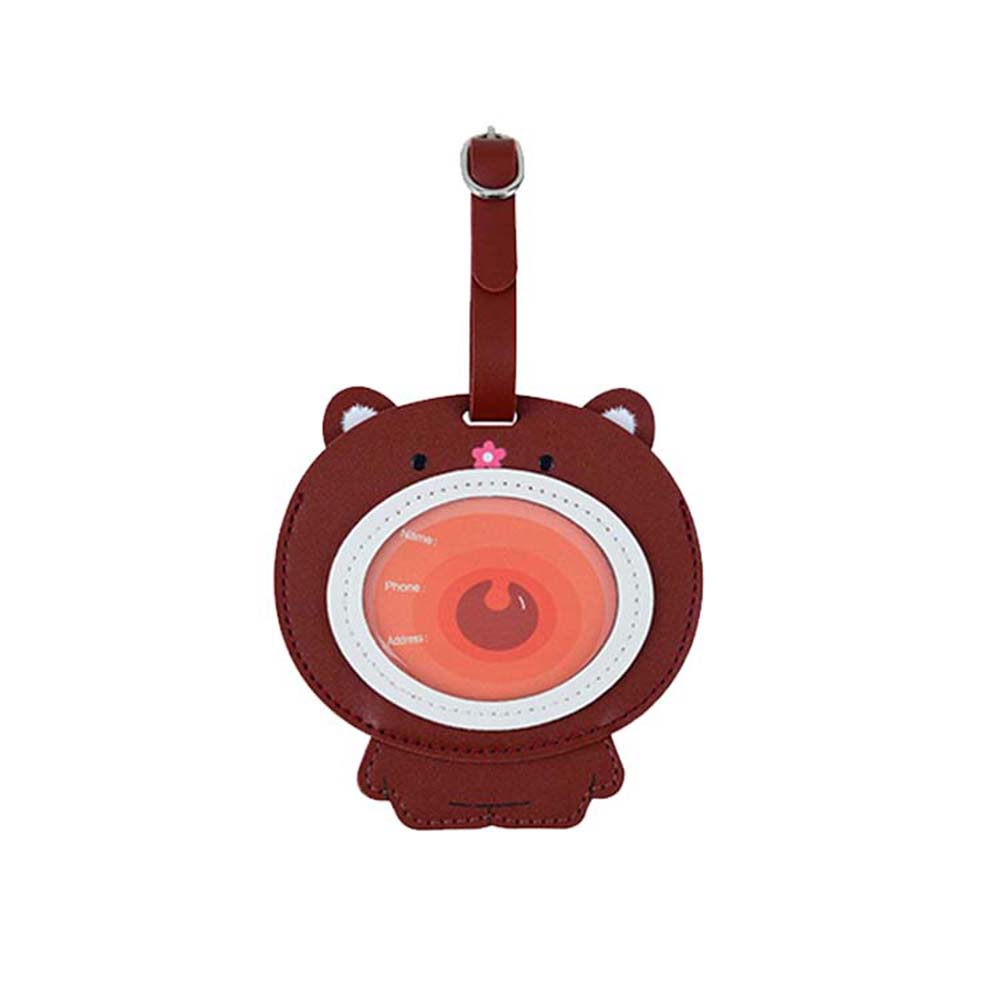 Cute Cartoon Animal PU Leather Luggage Tag brown