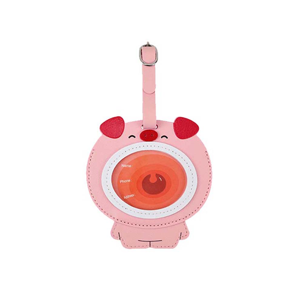 Cute Cartoon Animal PU Leather Luggage Tag pink