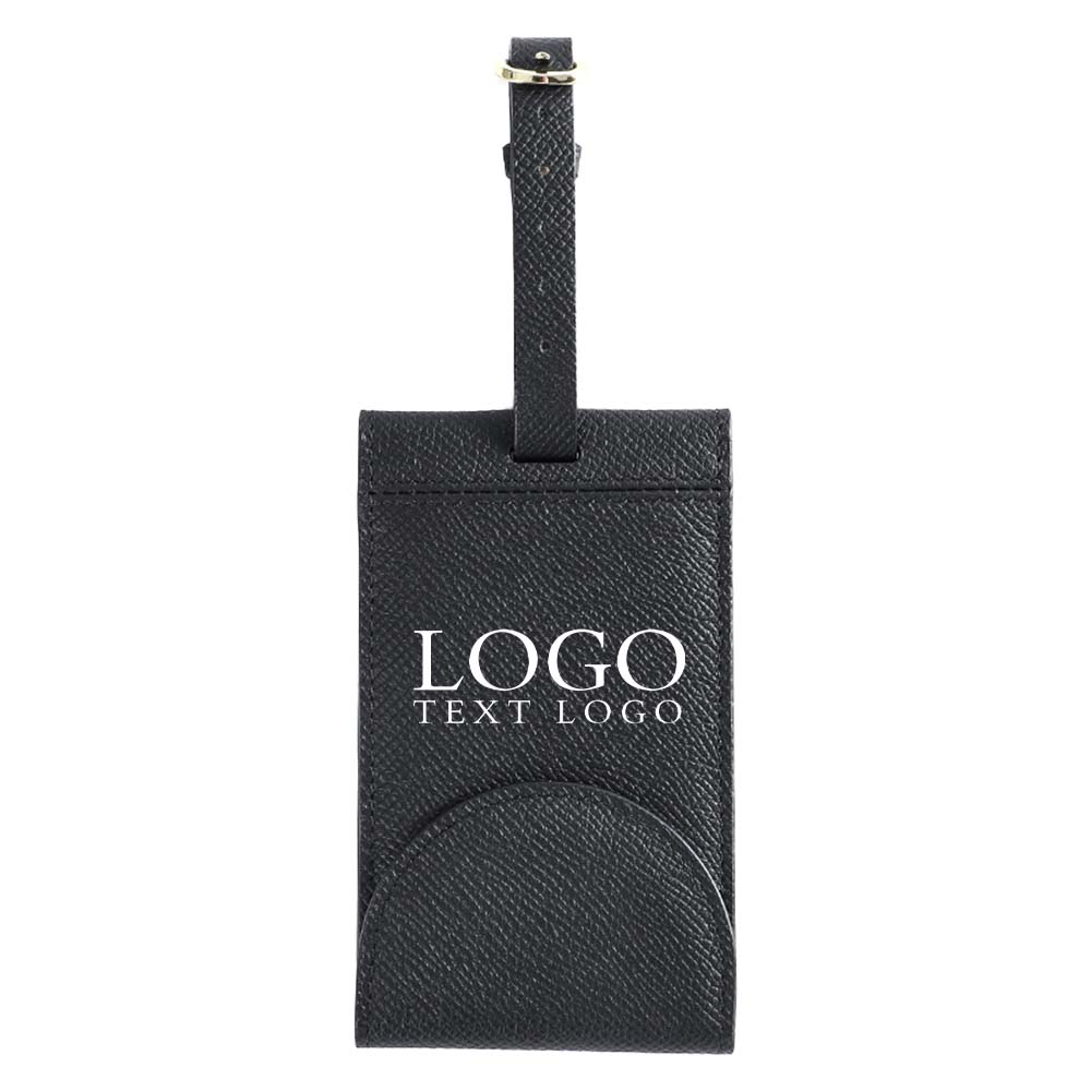 Black Custom Genuine Leather Luggage Tag with Microfiber Lining with Logo