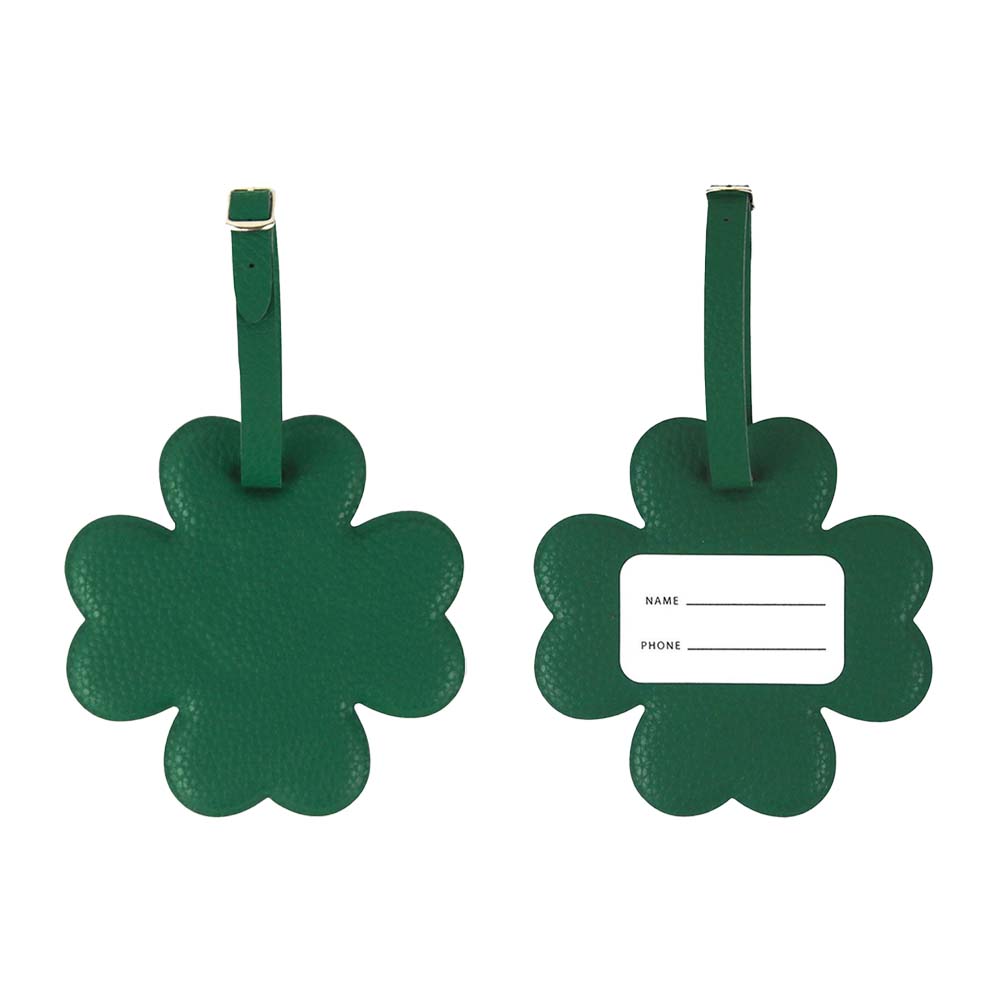 Groene klavertjevier smiley gezicht bagagelabel voor- en achterkant