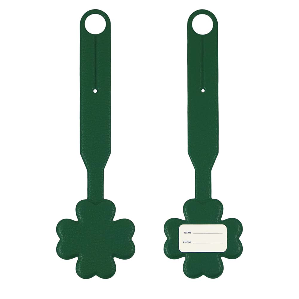 Green Four-leaf Clover Smiley Luggage Tag with Long Strap Front and Back