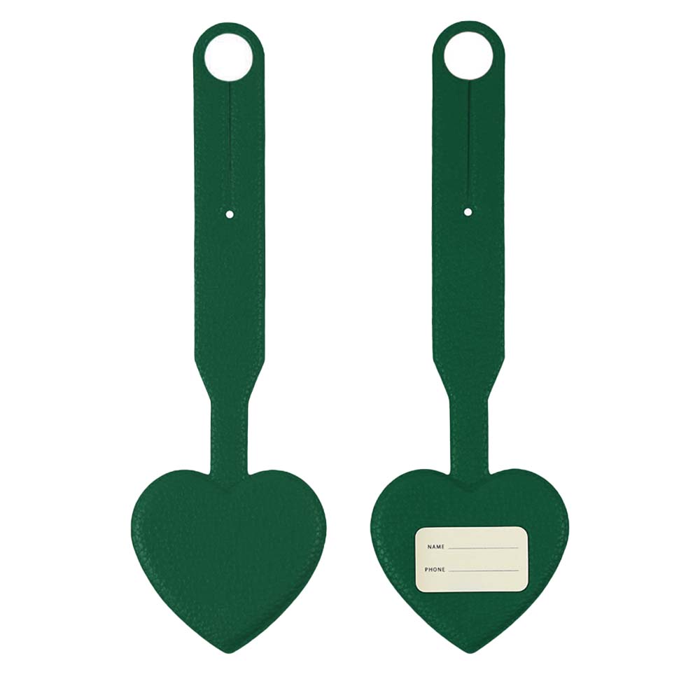 Green Heart-shaped Smiley Luggage Tag with Long Strap Front and Back