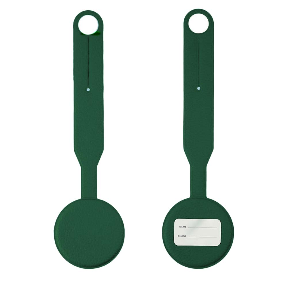 Green Round Smiley Luggage Tag with Long Strap Front and Back