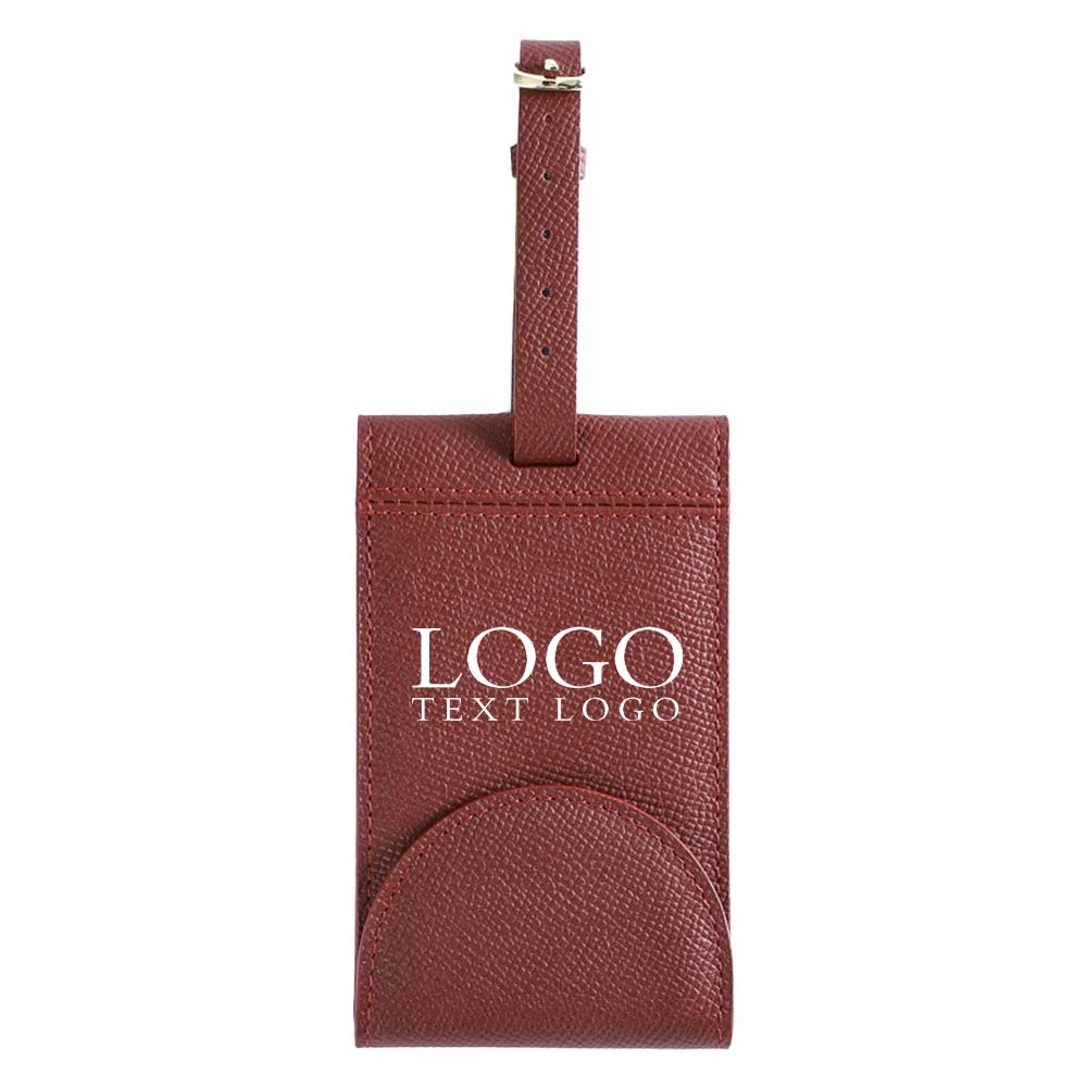 Red Custom Genuine Leather Luggage Tag with Microfiber Lining with Logo