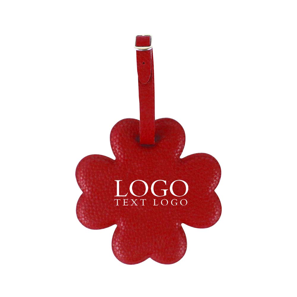 Rode klavertjevier smileygezicht bagagelabel met logo