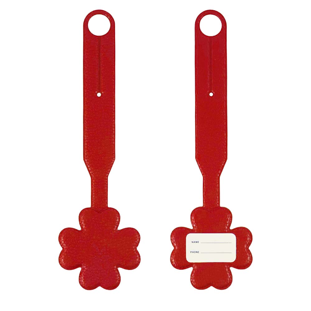 Red Four-leaf Clover Smiley Luggage Tag with Long Strap Front and Back