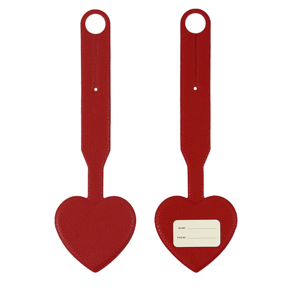 Red Heart-shaped Smiley Luggage Tag with Long Strap Front and Back