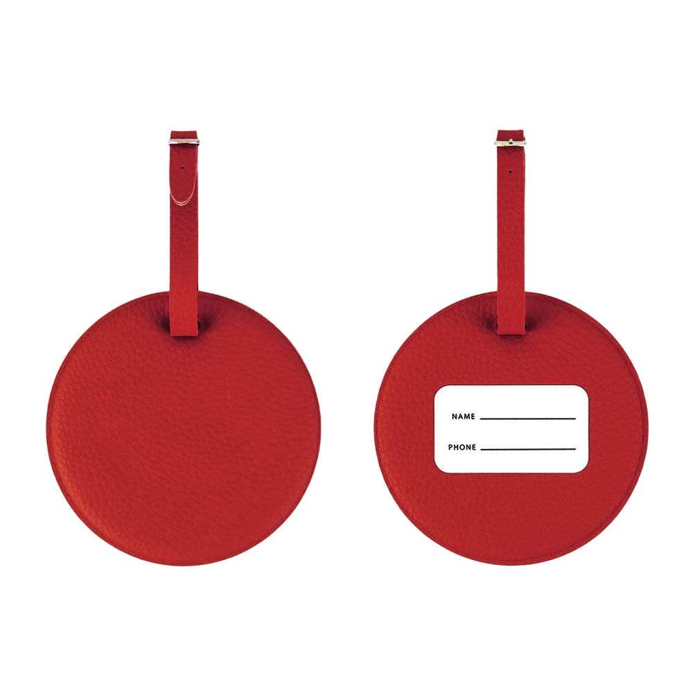 Rode ronde smiley-bagagelabel voor- en achterkant Rode ronde smiley-bagagelabel voor- en achterkant