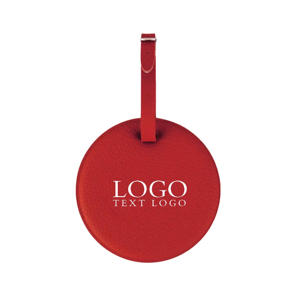 Rode ronde bagagelabel met smileygezicht en logo Rode ronde bagagelabel met smileygezicht en logo