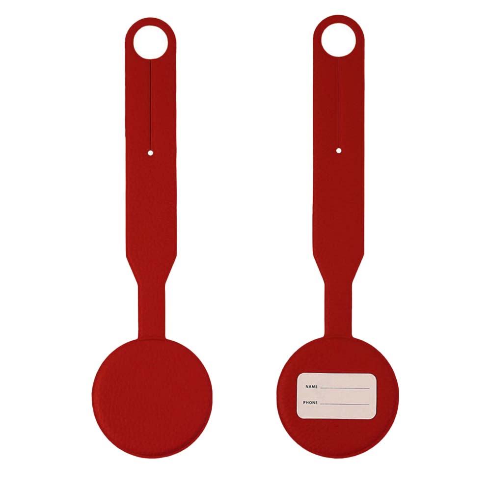 Red Round Smiley Luggage Tag with Long Strap Front and Back