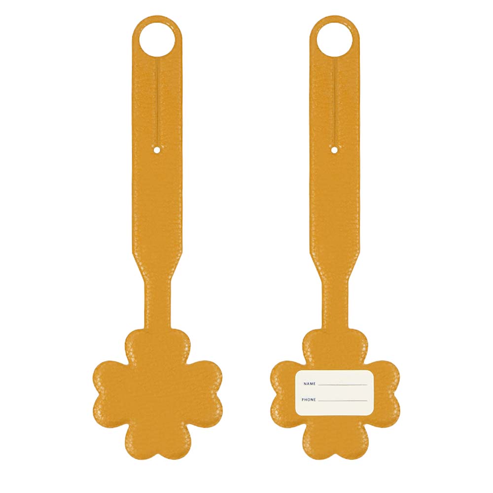 Yellow Four-leaf Clover Smiley Luggage Tag with Long Strap Front and Back