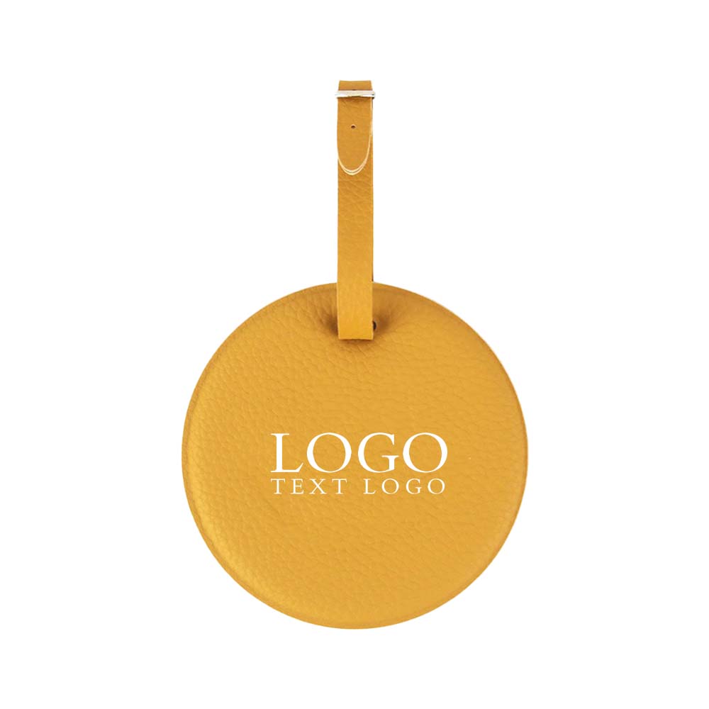 Gele ronde smiley-bagagelabel met logo Gele ronde smiley-bagagelabel met logo
