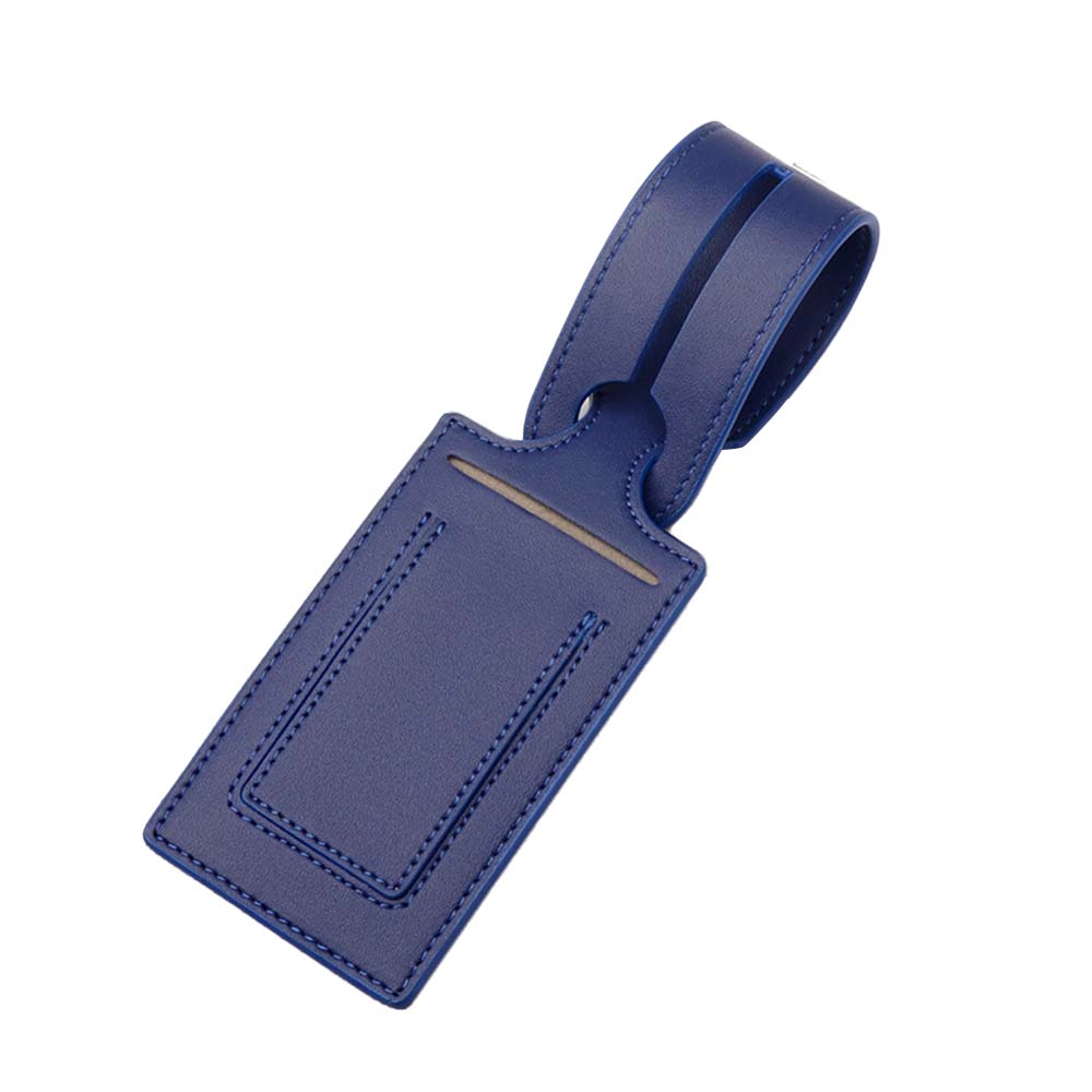 Blauw logo bedrukbaar flip PU leren ID-tag voorkant