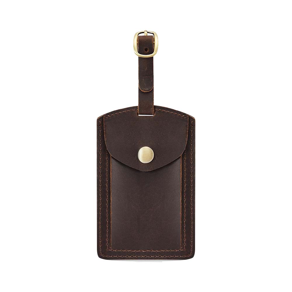 Echte leren taslabel met Flip Cove donkerbruin Echte leren taslabel met Flip Cove donkerbruin