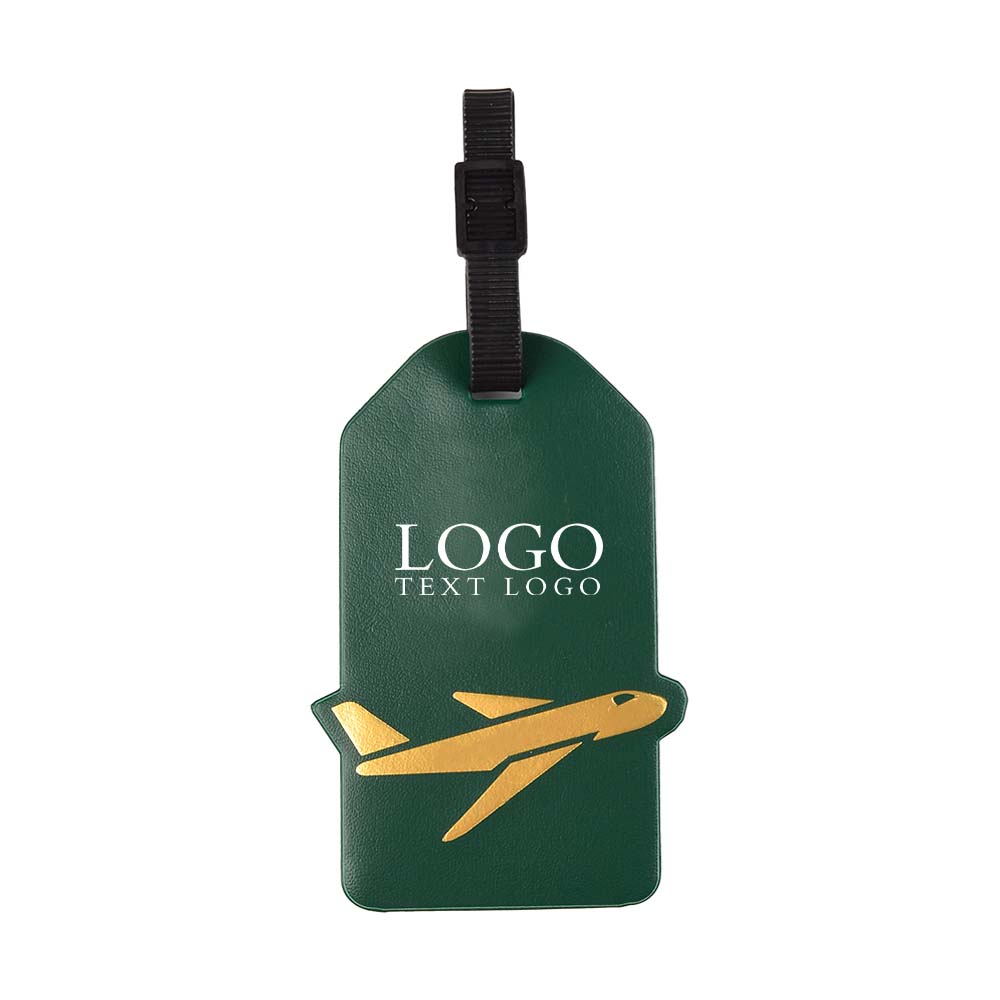 Green Faux Leather PVC Aircraft Travel ID Tag with Logo