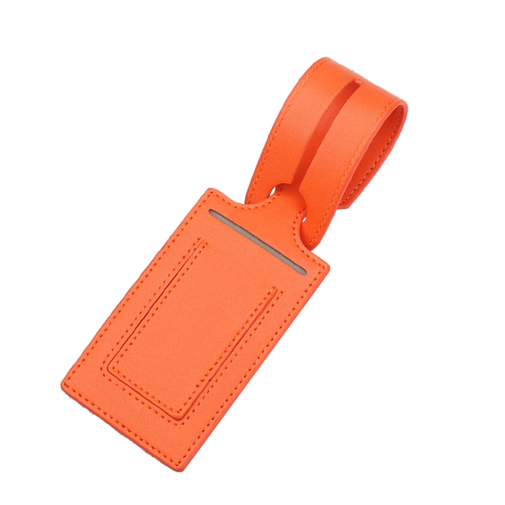 Oranje logo bedrukbare PU leren ID-tag met klep aan de voorkant