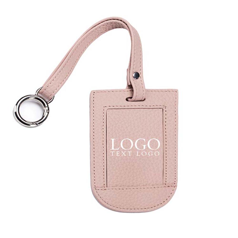 Genuine Leather Travel Tag with Flip Cover Pink with logo