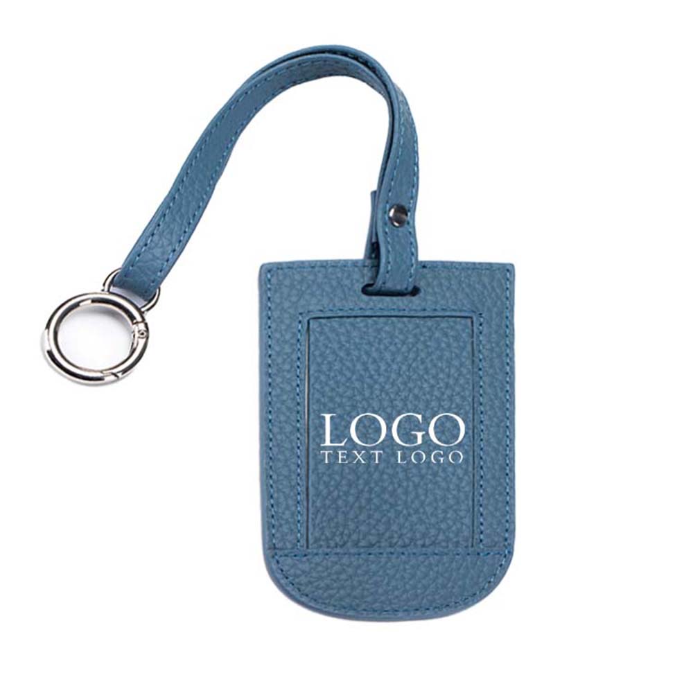 Genuine Leather Travel Tag with Flip Cover Blue with logo
