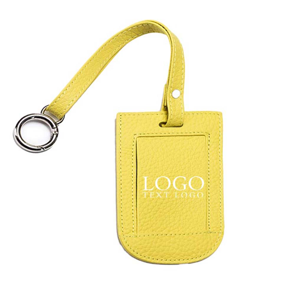 Genuine Leather Travel Tag with Flip Cover Yellow with logo
