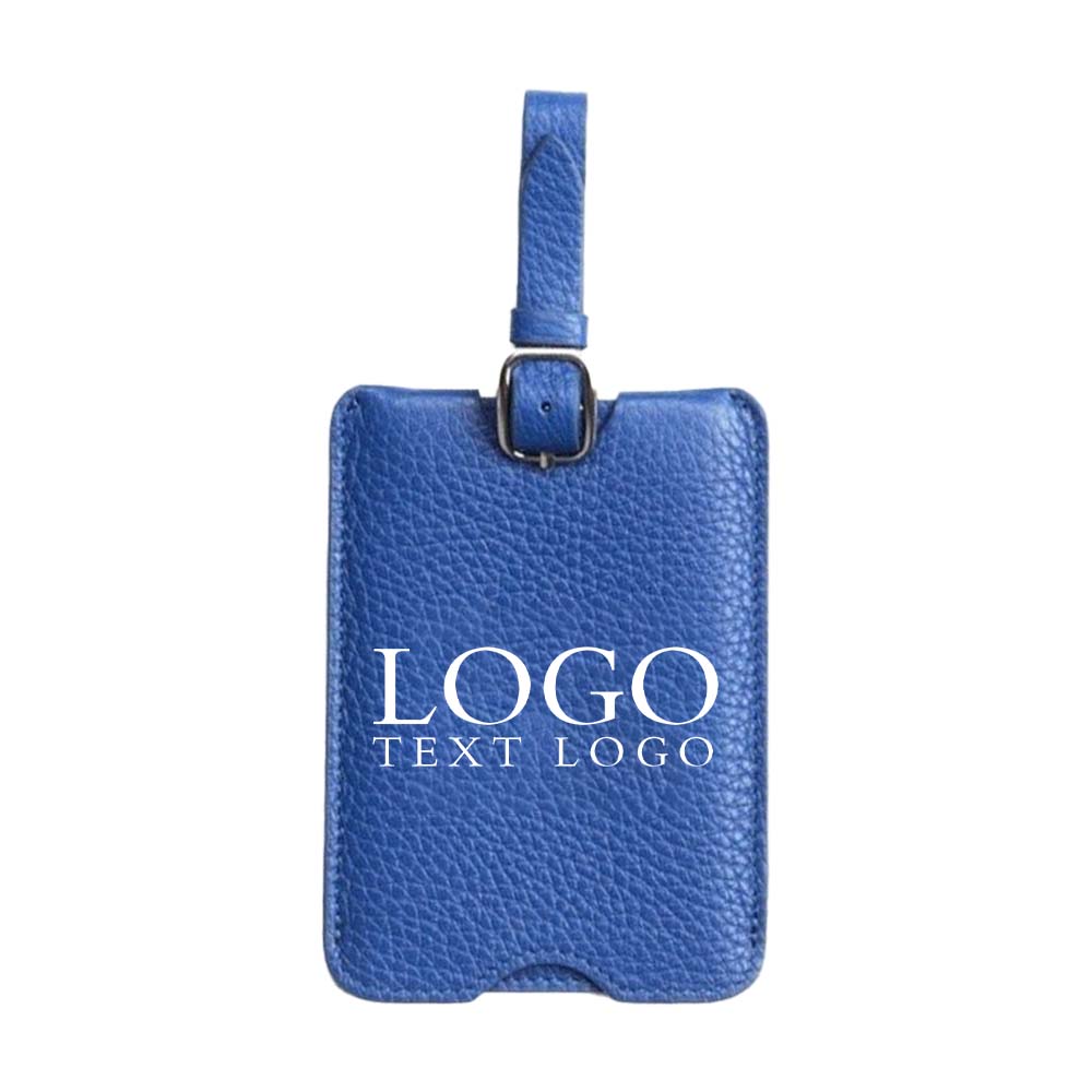 Anti-Loss Genuine Leather Travel Bag Tag Blue with Logo