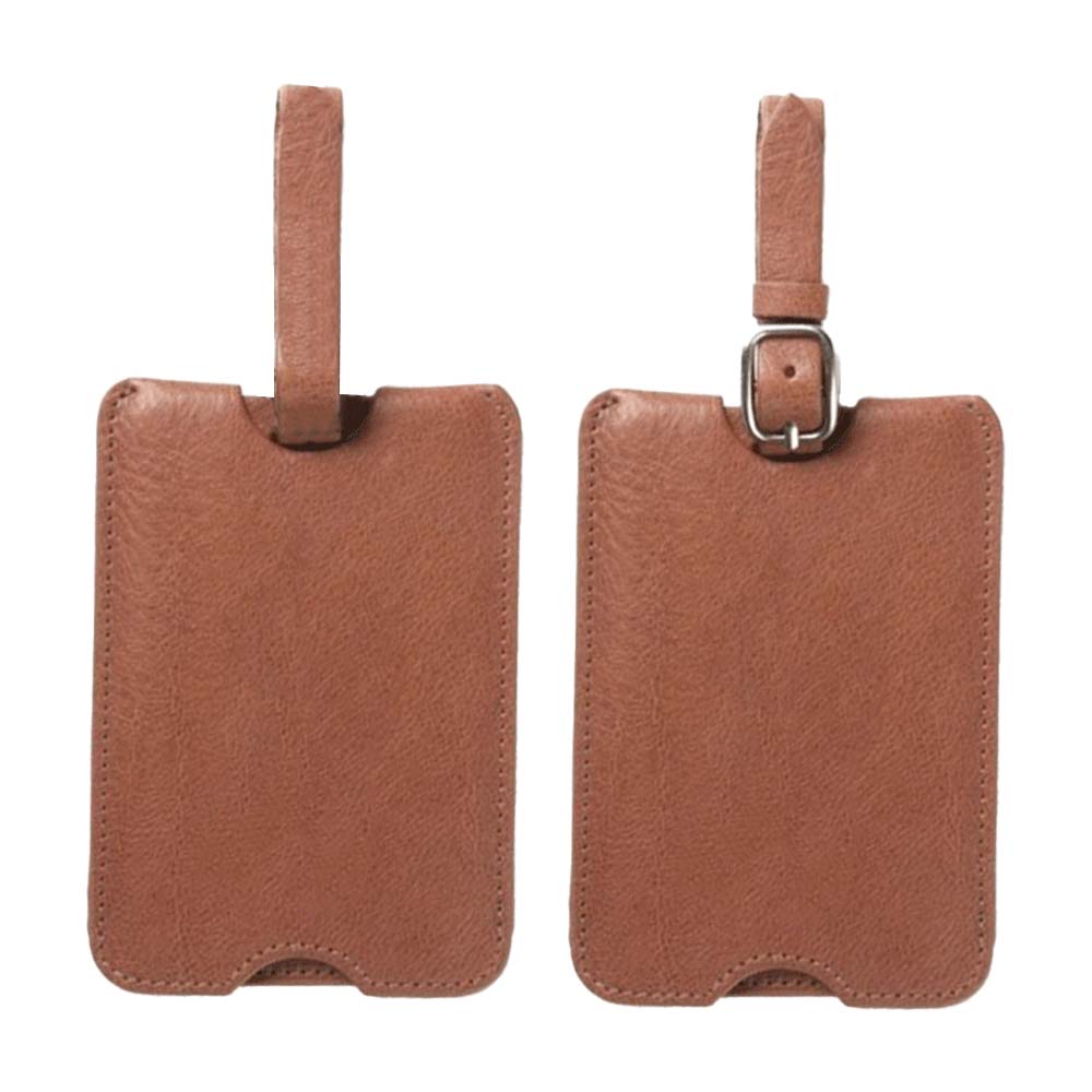 Anti-Loss Genuine Leather Travel Bag Tag Brown Both Sides