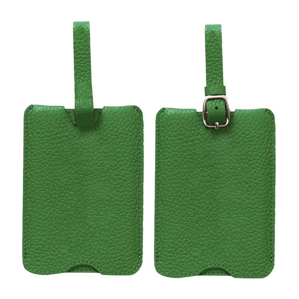 Anti-Loss Genuine Leather Travel Bag Tag Green Both Sides