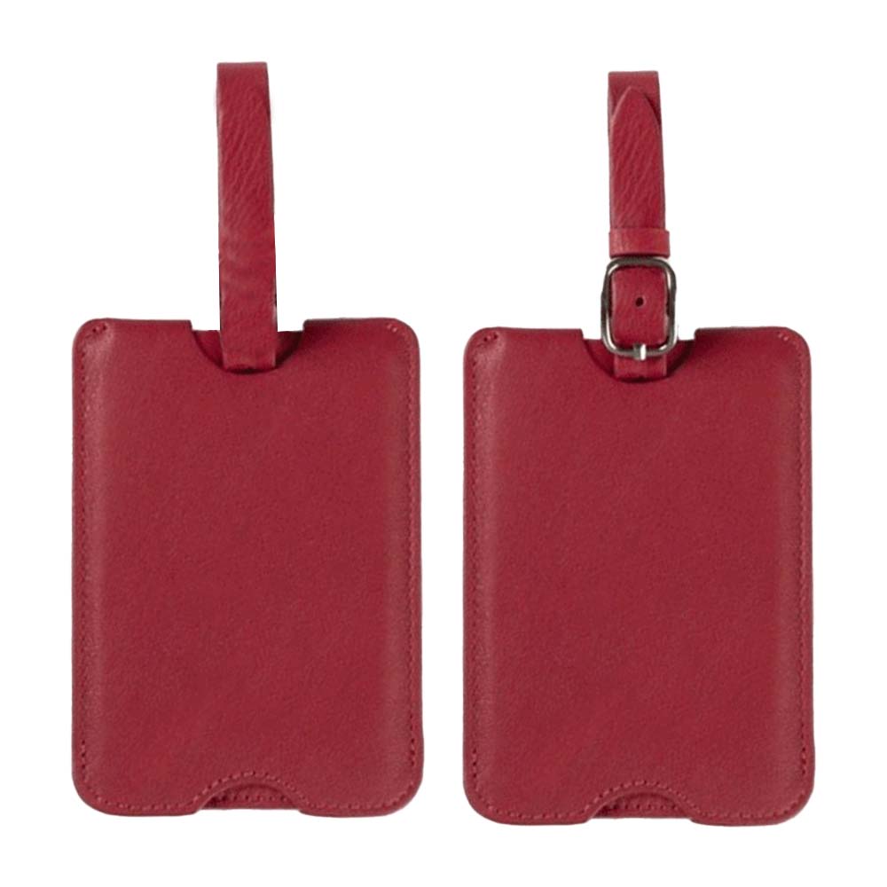 Anti-Loss Genuine Leather Travel Bag Tag Red Both Sides