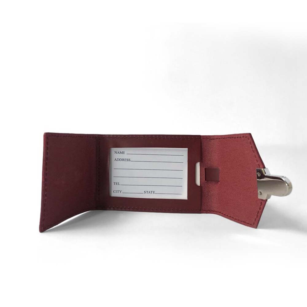 Custom Folding PU Leather ID Tag with Metal Buckle Details Custom Folding PU Leather ID Tag with Metal Buckle Details