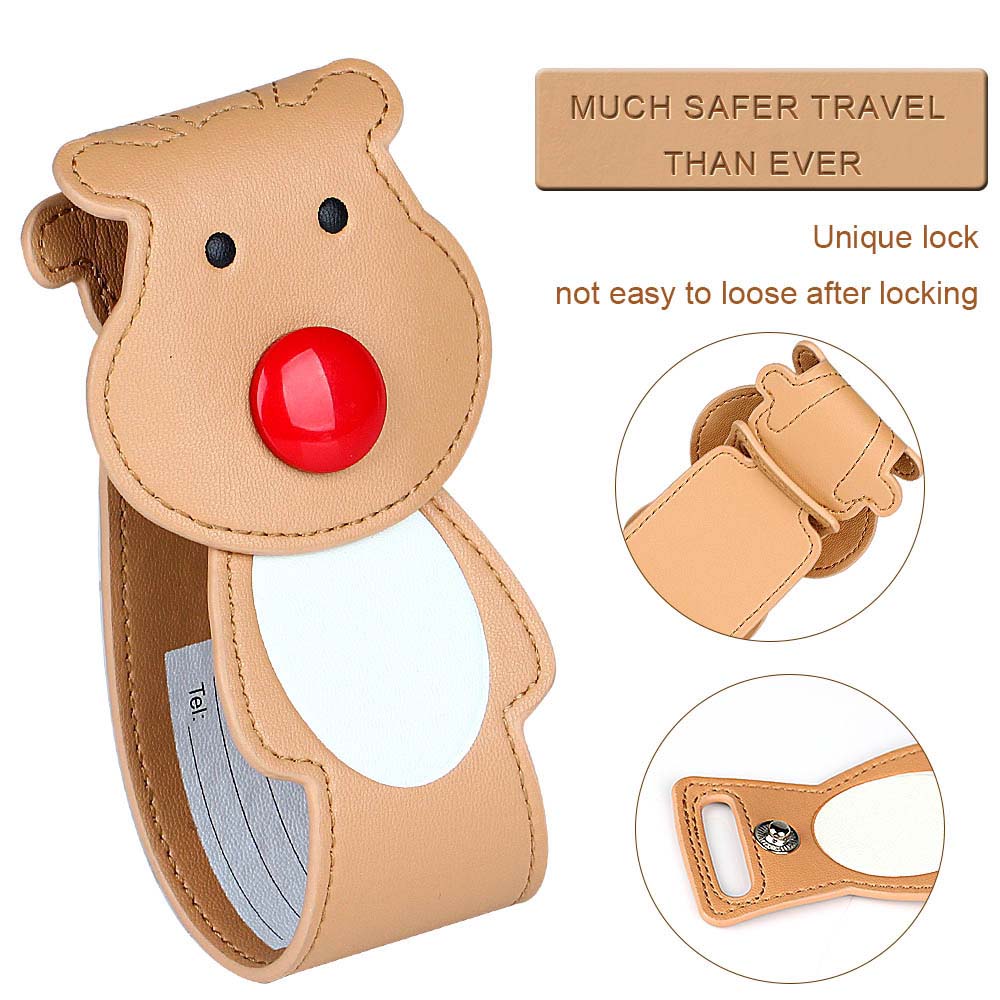 Khaki Cute Cartoon Bear PU Leather ID Tag Label Detailed Image Khaki Cute Cartoon Bear PU Leather ID Tag Label Detailed Image