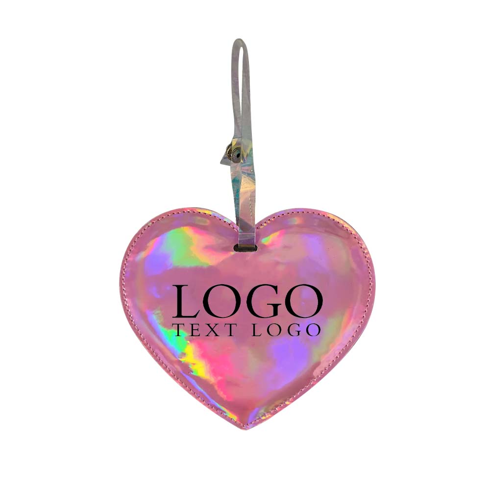 Pink Shiny Laser Heart PU Leather Luggage Tag with Logo Pink Shiny Laser Heart PU Leather Luggage Tag with Logo