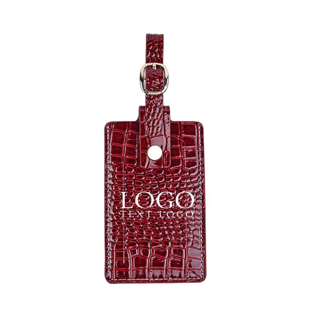 Red Crocodile-print PU Leather Luggage ID Tag with Logo