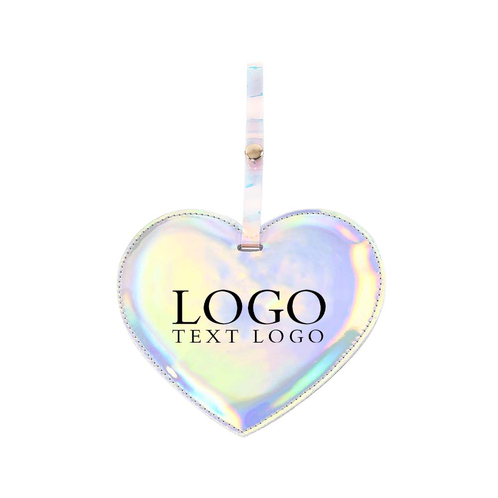 White Shiny Laser Heart PU Leather Luggage Tag with Logo White Shiny Laser Heart PU Leather Luggage Tag with Logo