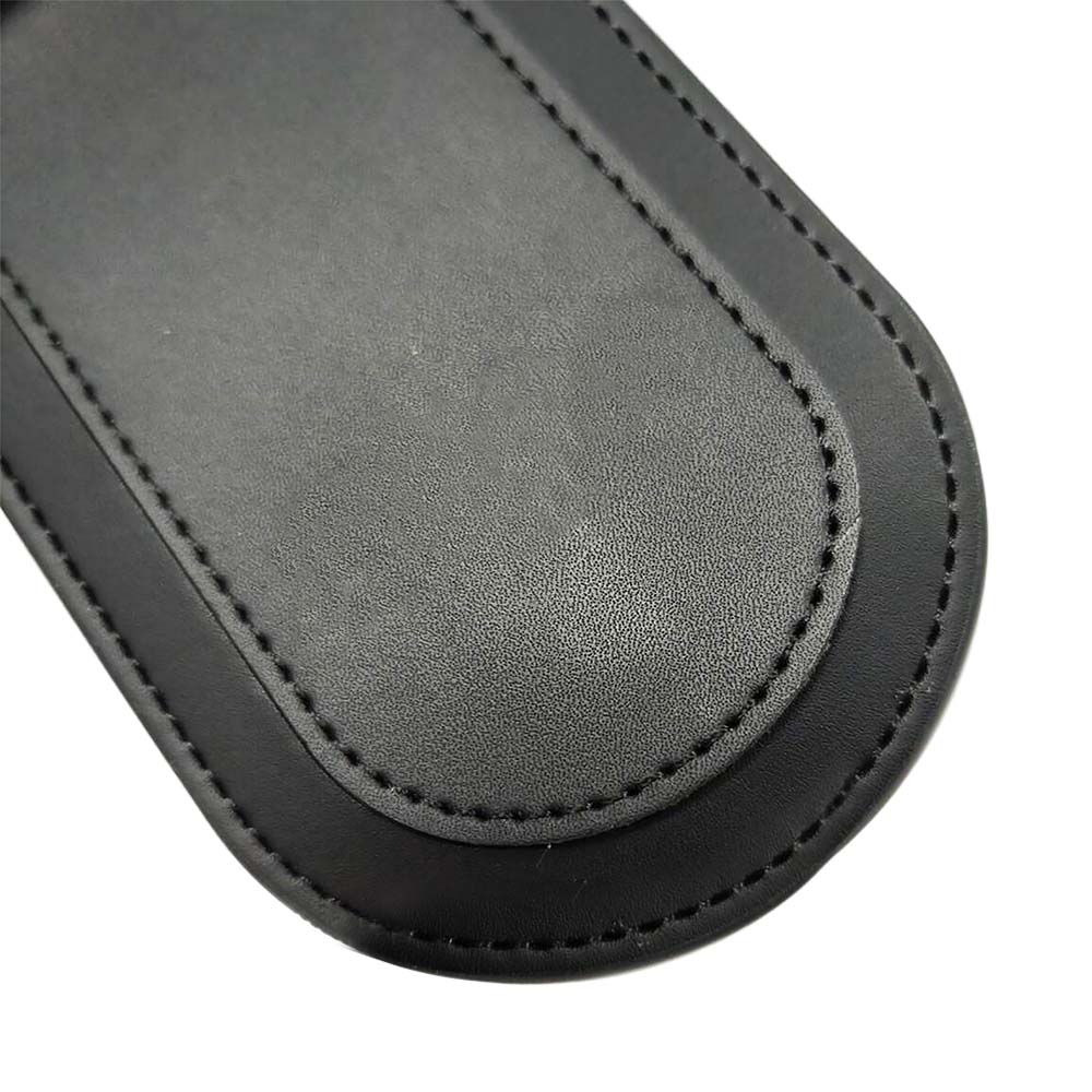 Black Flip PU Leather Travel Tag with Metal Ring Detail