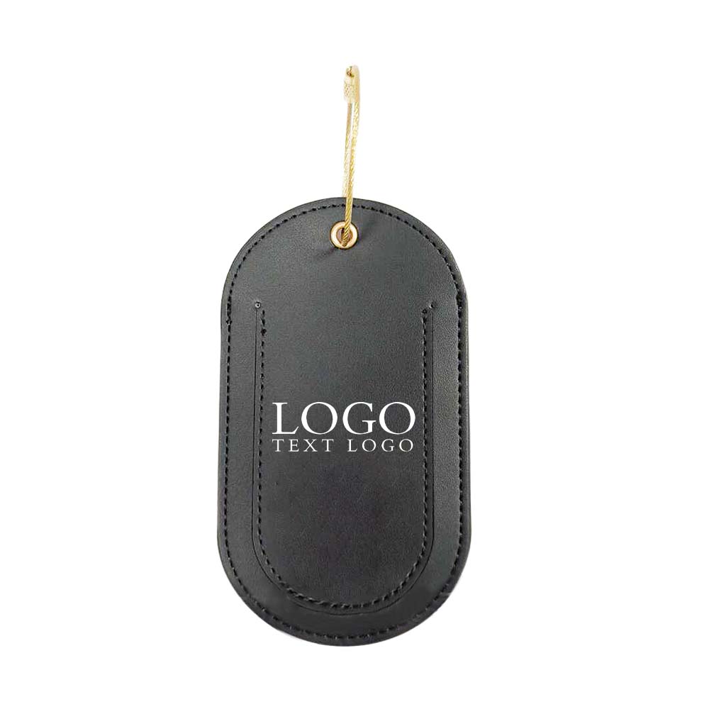 Black Flip PU Leather Travel Tag with Metal Ring with Logo