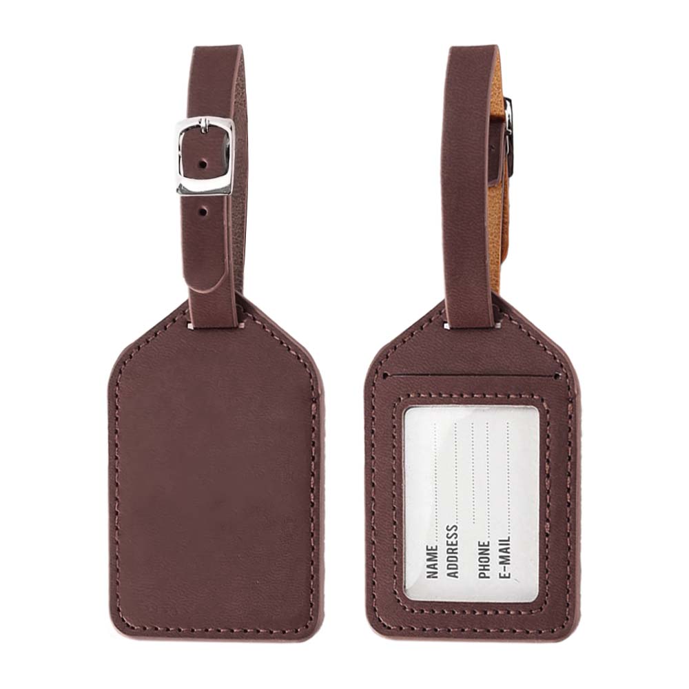 Dark Red PU Leather Business Luggage Tag with Strap Front and Back