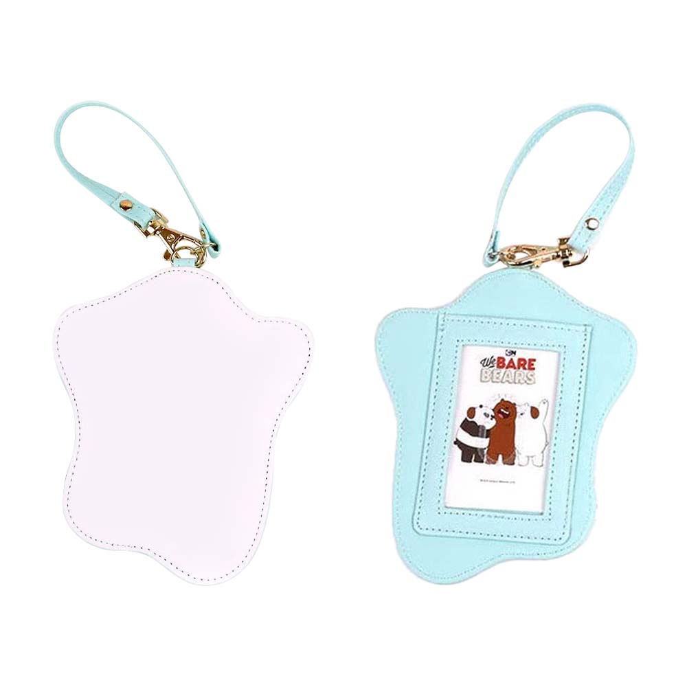 Blue Happy Bear PU Leather Travel Luggage Tag Front and Back