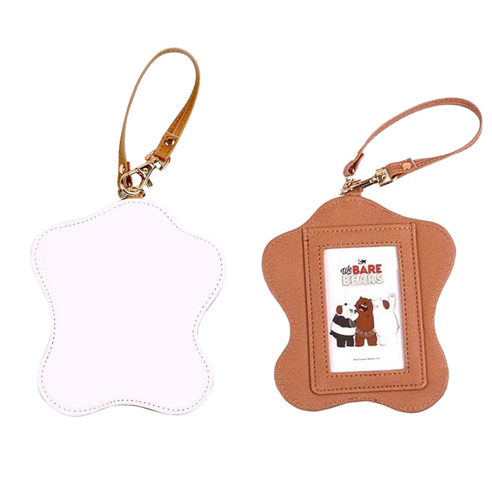 Brown Happy Bear PU Leather Travel Luggage Tag Front and Back