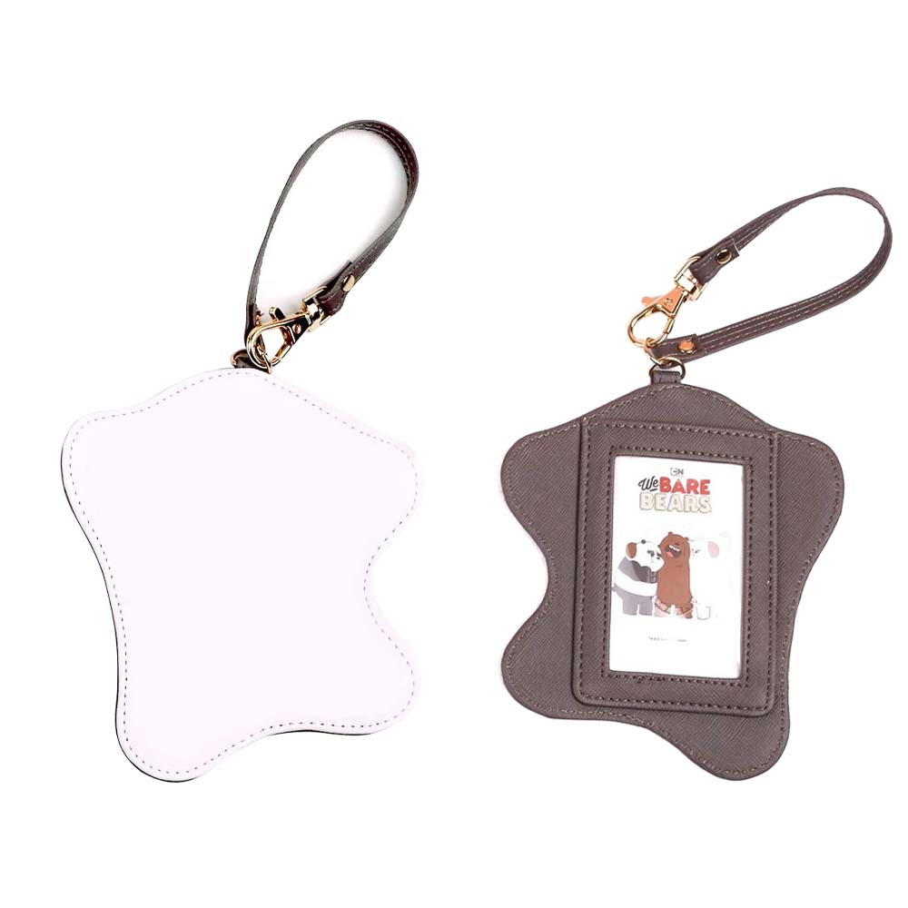 Gray Happy Bear PU Leather Travel Luggage Tag Front and Back
