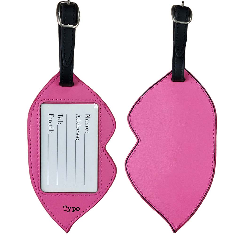 Pink Customizable Leaf Luggage Tag with Adjustable Strap Frongt and Back