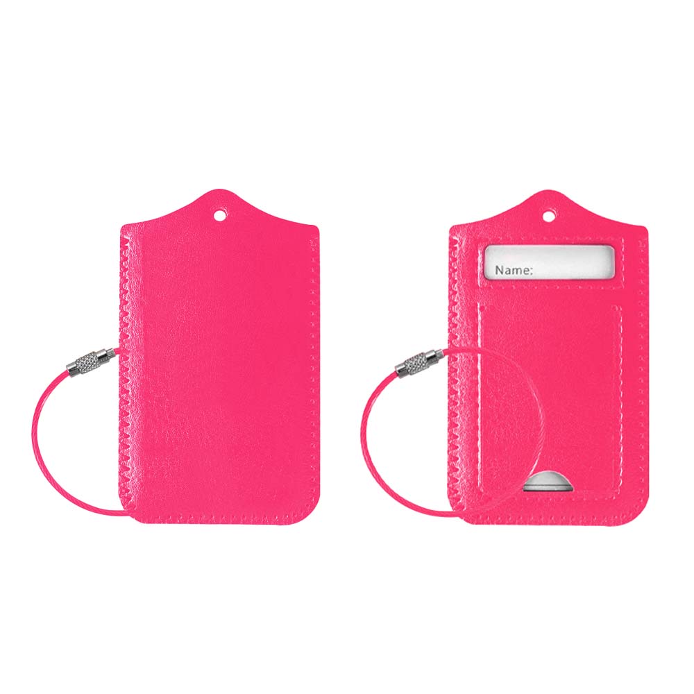 Roze gepersonaliseerde PU leren luchthavenreislabel met omklapbare voor- en achterkant Roze gepersonaliseerde PU leren luchthavenreislabel met omklapbare voor- en achterkant