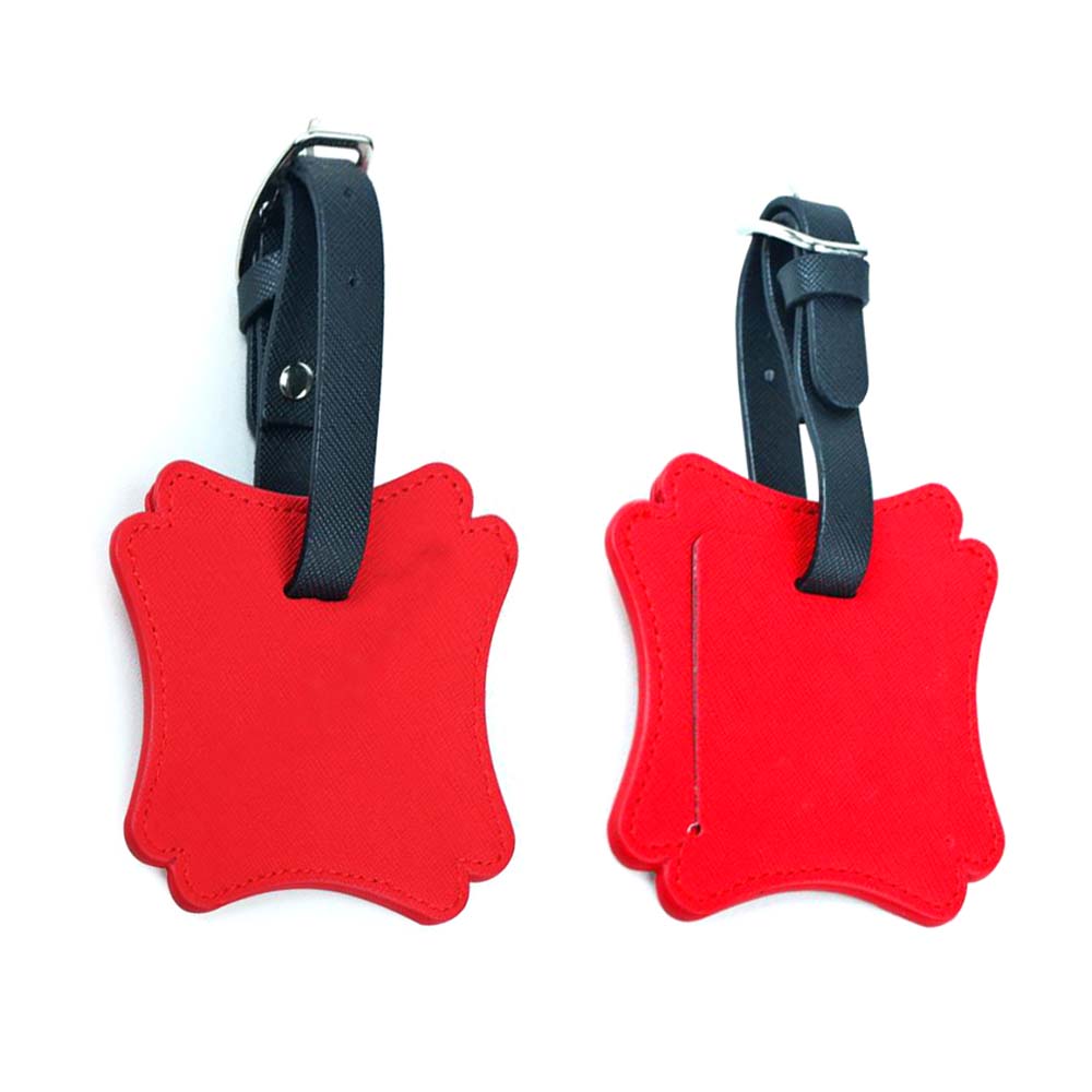 Rood aangepast contrasterend PU-leren reis-ID-label voor- en achterkant