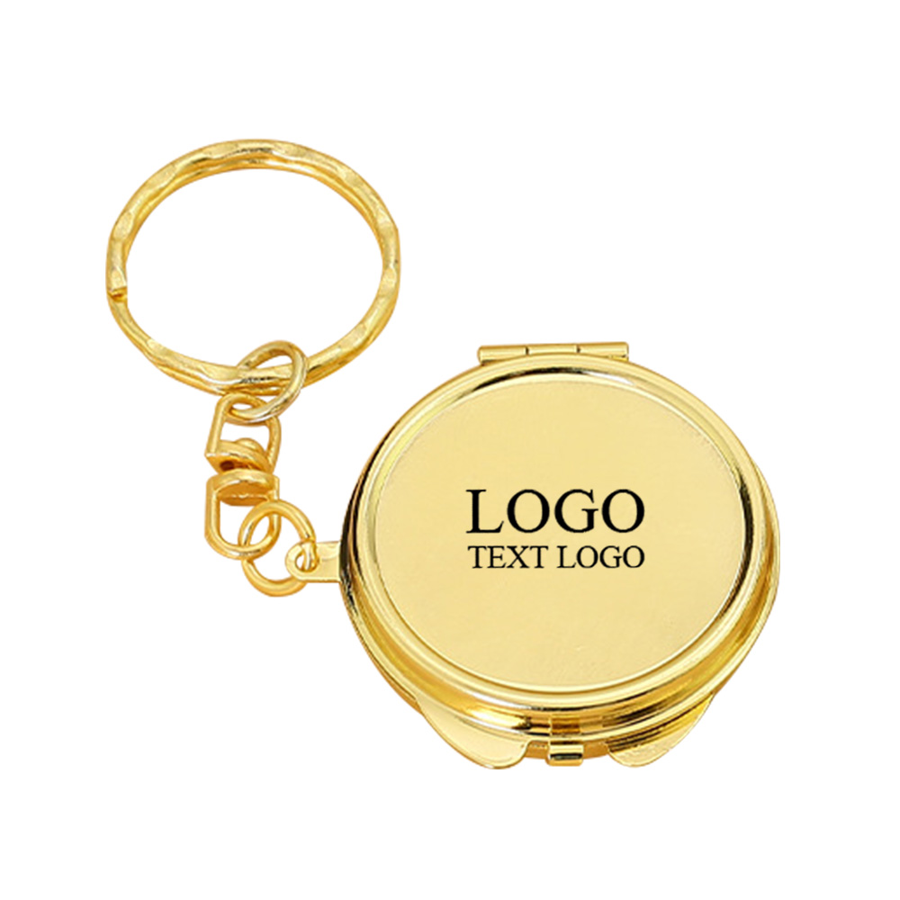 Custom Gold Metal Round Mirror Keychain With Logo With Logo
