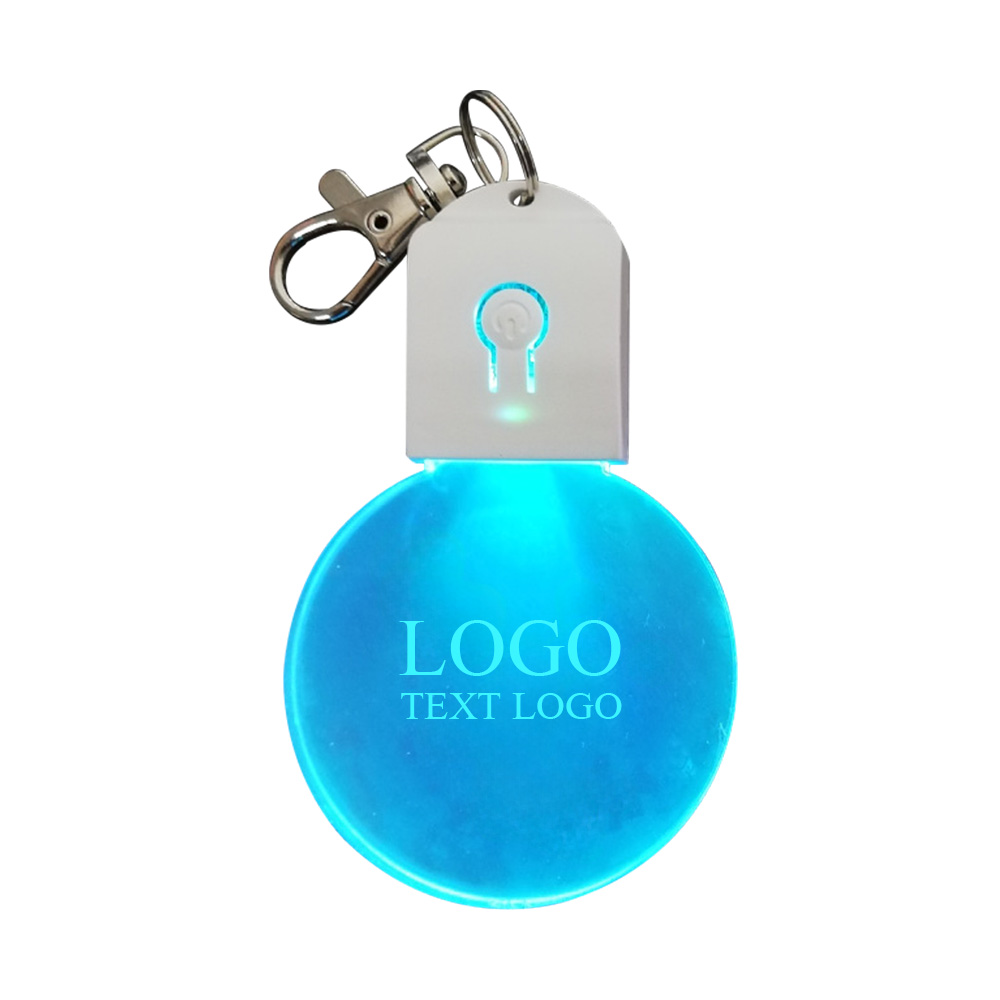 Custom Popular Round Colorful LED Flashing Acrylic Keychains Glow Effect with Logo